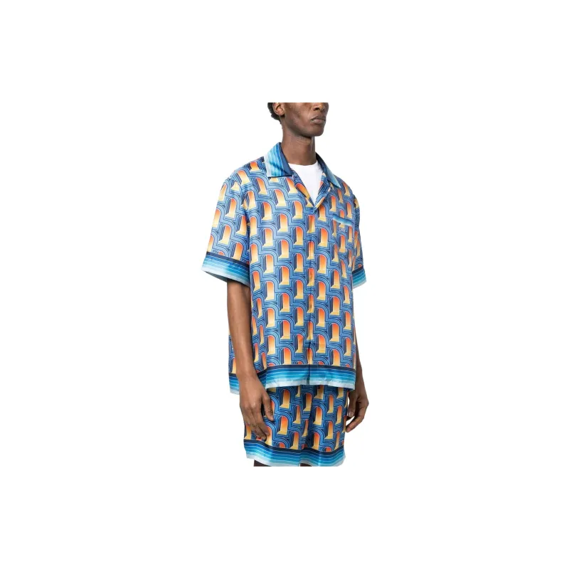 CASABLANCA L'Arche De Nuit Cuban Collar Silk Shirt-3