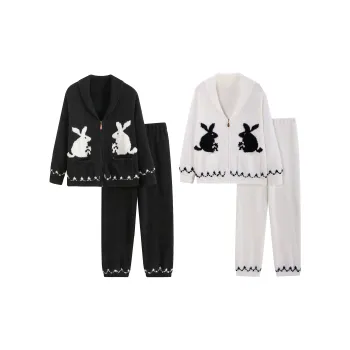 WANANNI Pajama Set For Fall And Winter Unisex Black White