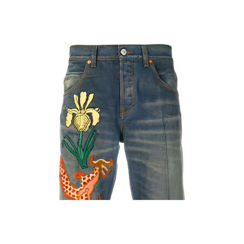 GUCCI Dragon Embroidered Tapered Jeans-4