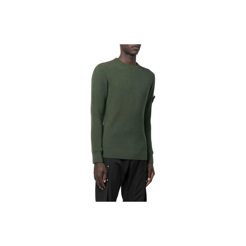 STONE ISLAND Logo Patch Ribbed Jumper-3