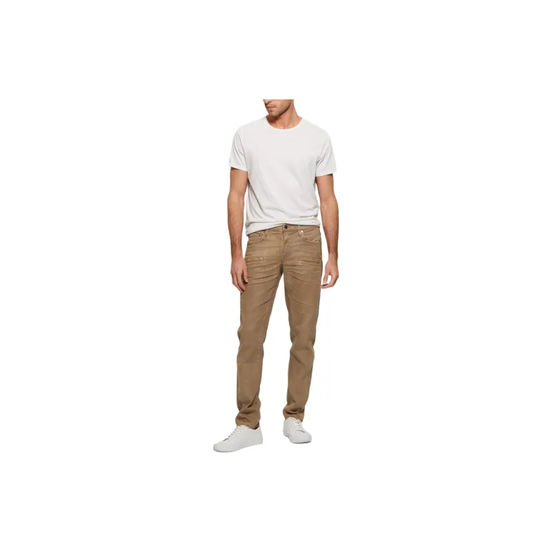 GUESS Coated Denim Slim Tapered Zip Jeans Jeans Men's Isotope Brown-1