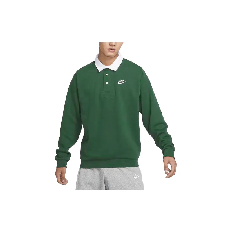 Nike Club Fleece Bushed Back Long Sleeve Polo Shirt Green-3