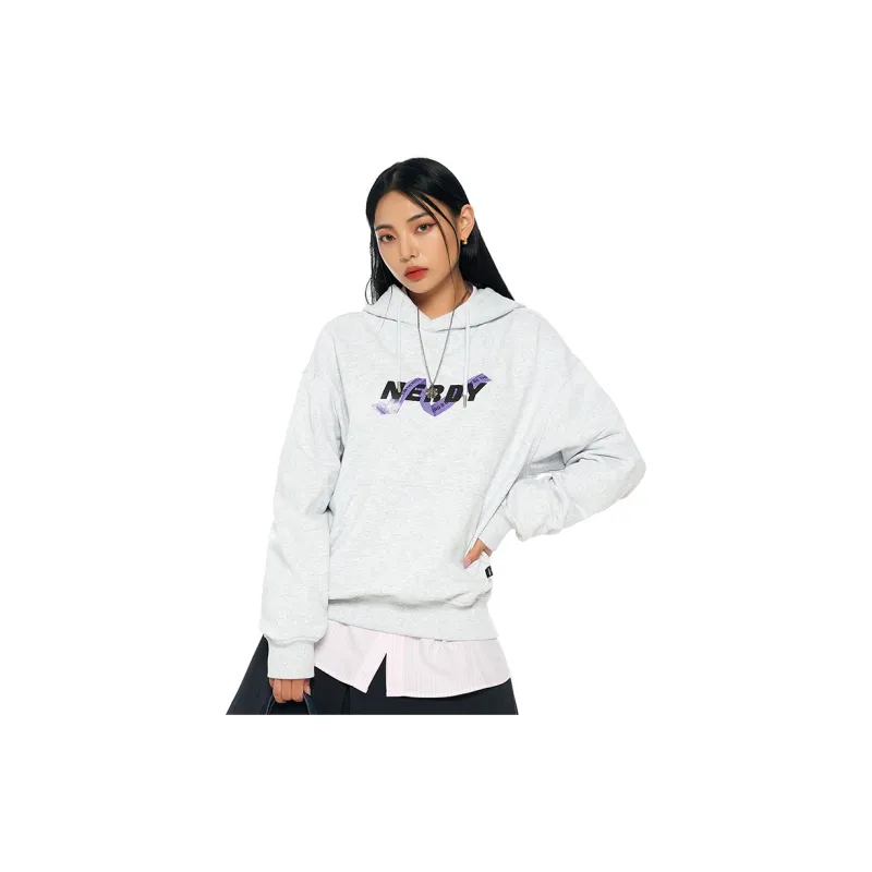NERDY Hooded Loose Fit Sweatshirt Unisex Gray White-2