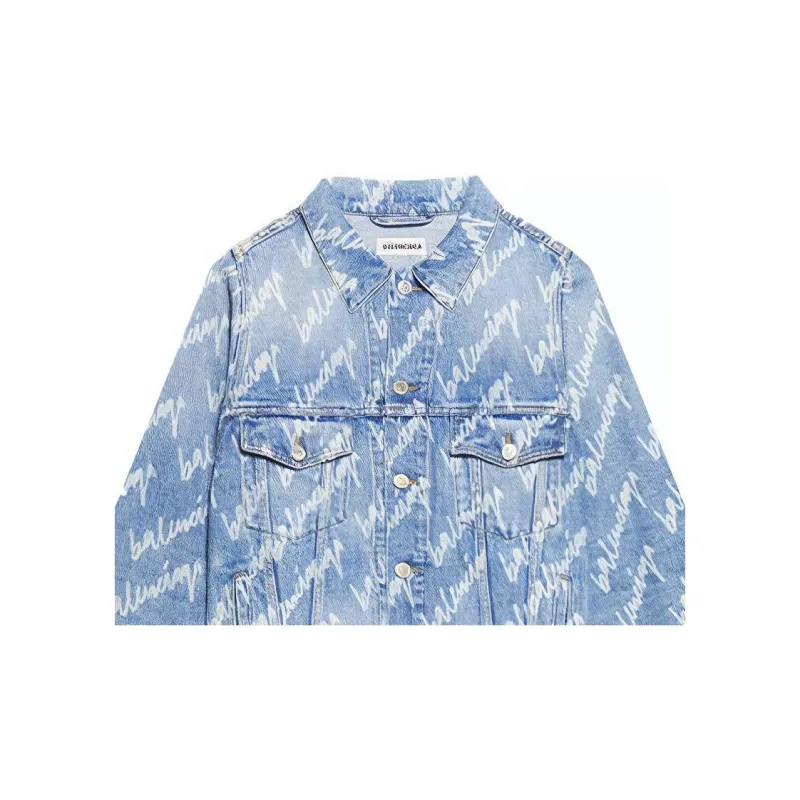 Balenciaga All Over Logo Oversized Denim Jacket-7