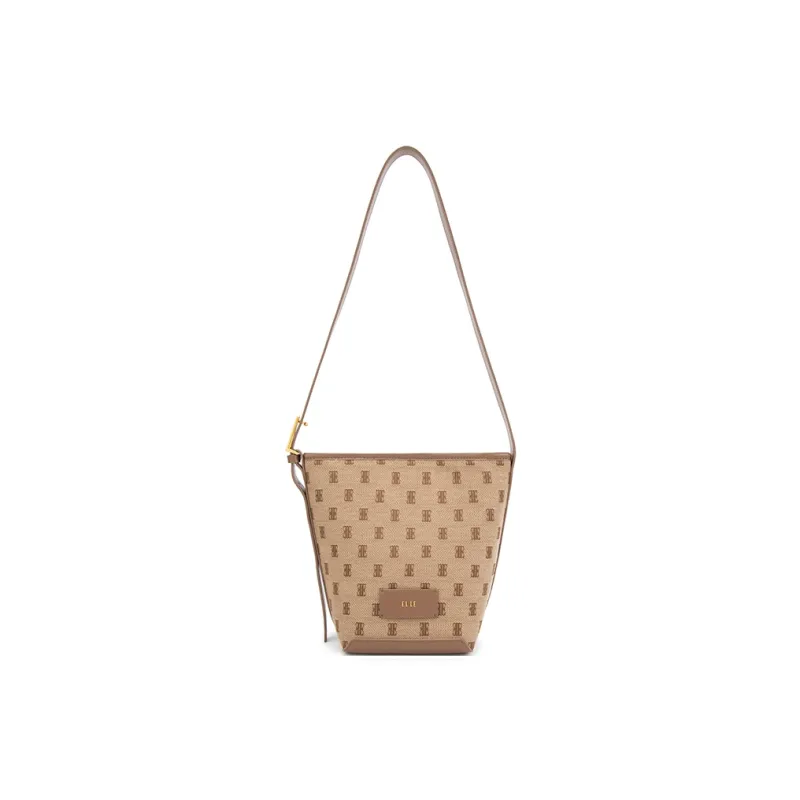 ELLE Fabric Multi Compartment With Leather Large Bucket Shoulder Bag Medium Size Women's Multicolor-8