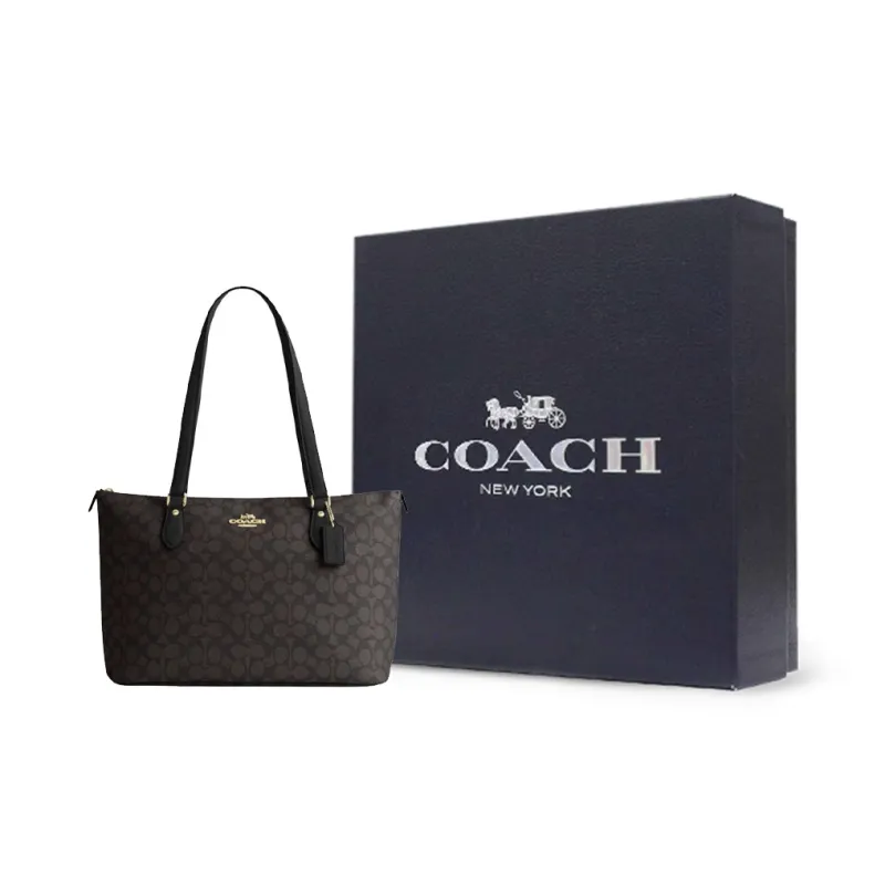 COACH Gallery PVC With Skin One Shoulder Crossbody Bag Tote Bag Shopping Bag Handbag Large Size Women's Dark Brown-5