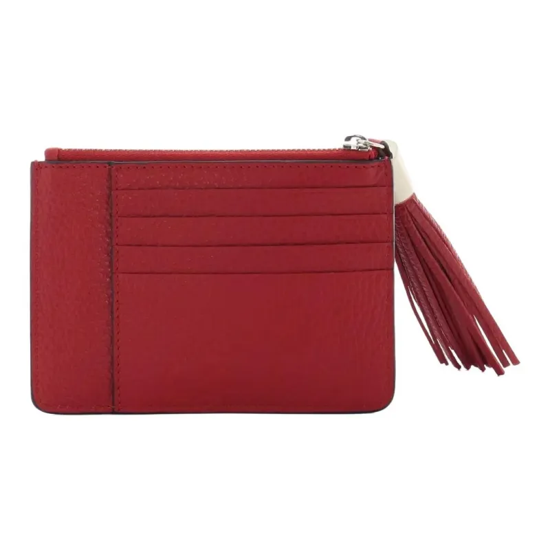 LANCEL Grained Cow Leather Card Holder Large Size Women's Red Lanzeal-3