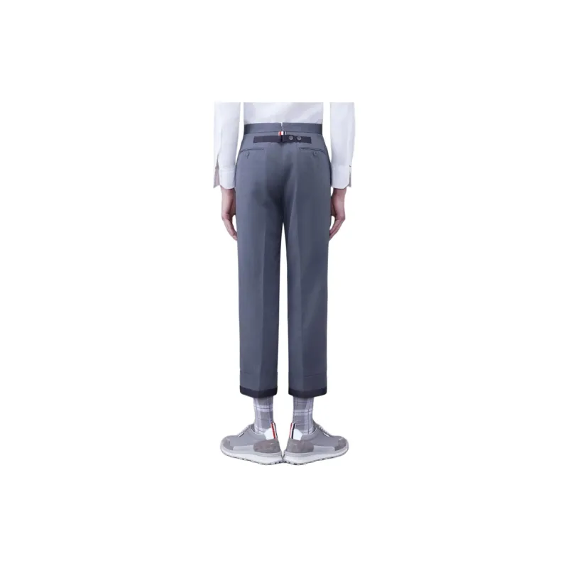 THOM BROWNE Straight Leg Turn Up Hem Trousers-2
