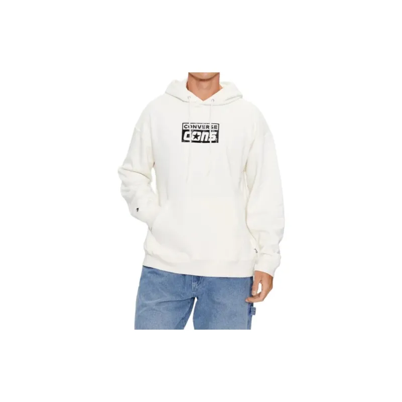 Converse Brushed Back Fleece Pullover Hoodie Sweatshirt Men's White Egret-4