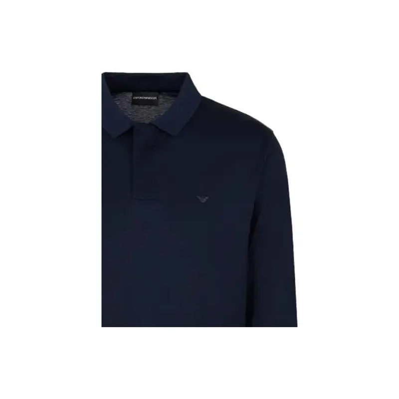 EMPORIO ARMANI Solid Dark Fly Long Sleeve Polo Shirt Men's Blue-1