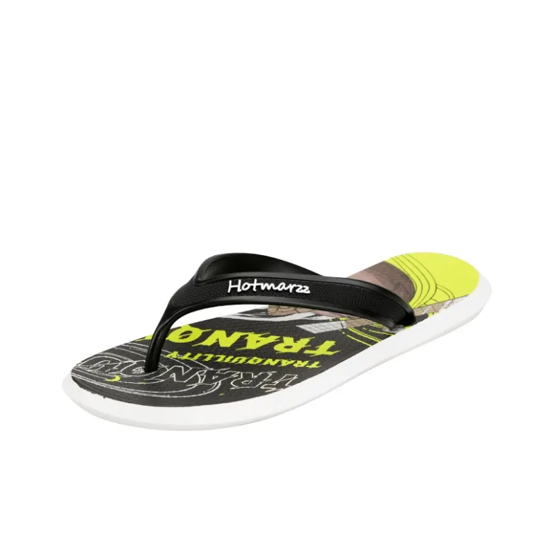 HOTMARZZ Abrasion-Resistant Slip-Resistant Flip Flops Men's Black Green-1