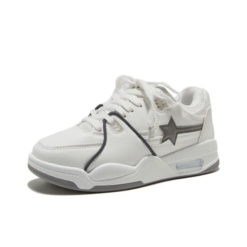Komanic White Sneakers Wear resistant And Lightweight Low Top Skateboard Shoes Women's-7