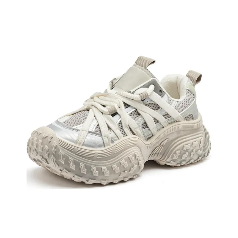 AGSDON Cushioned Slip Resistant Low Top Chunky Sneakers Women's Beige-1