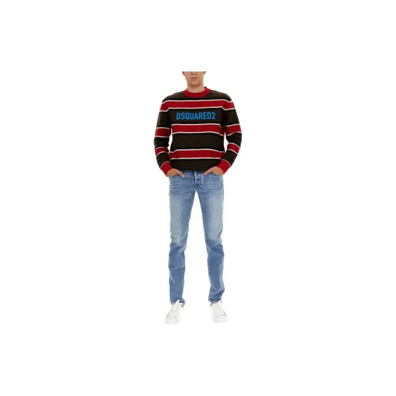 DSQUARED 2 Logo Print Crewneck Striped Jumper-1
