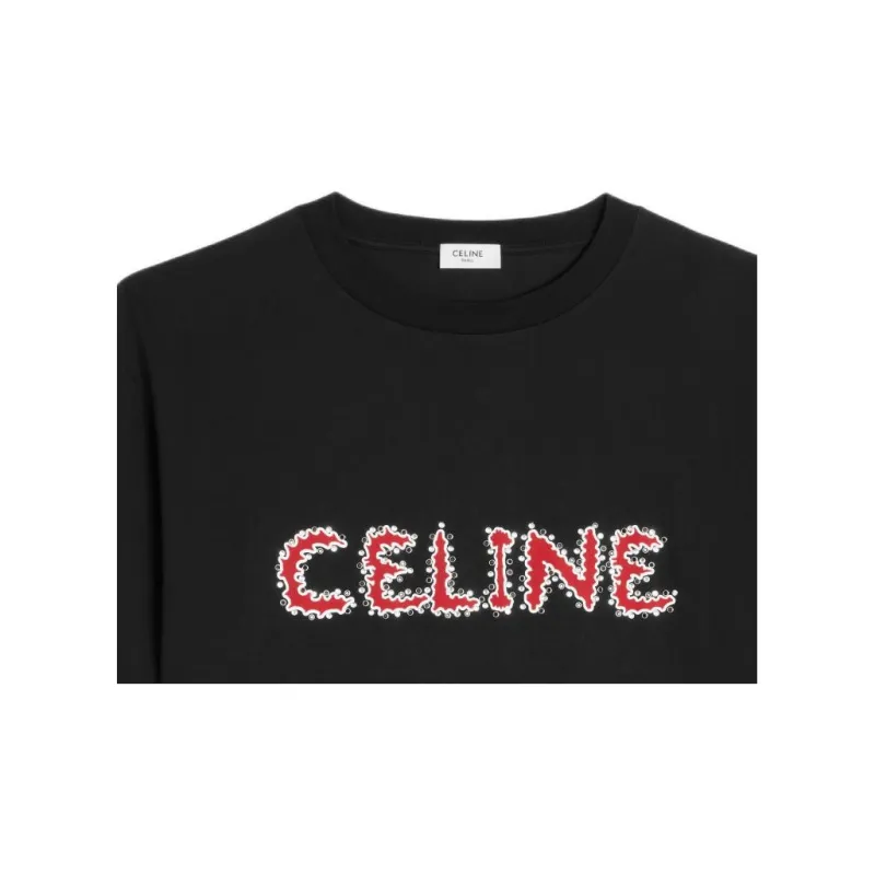 CELINE Rhinestone Loose T shirt In Cotton Jersey-4