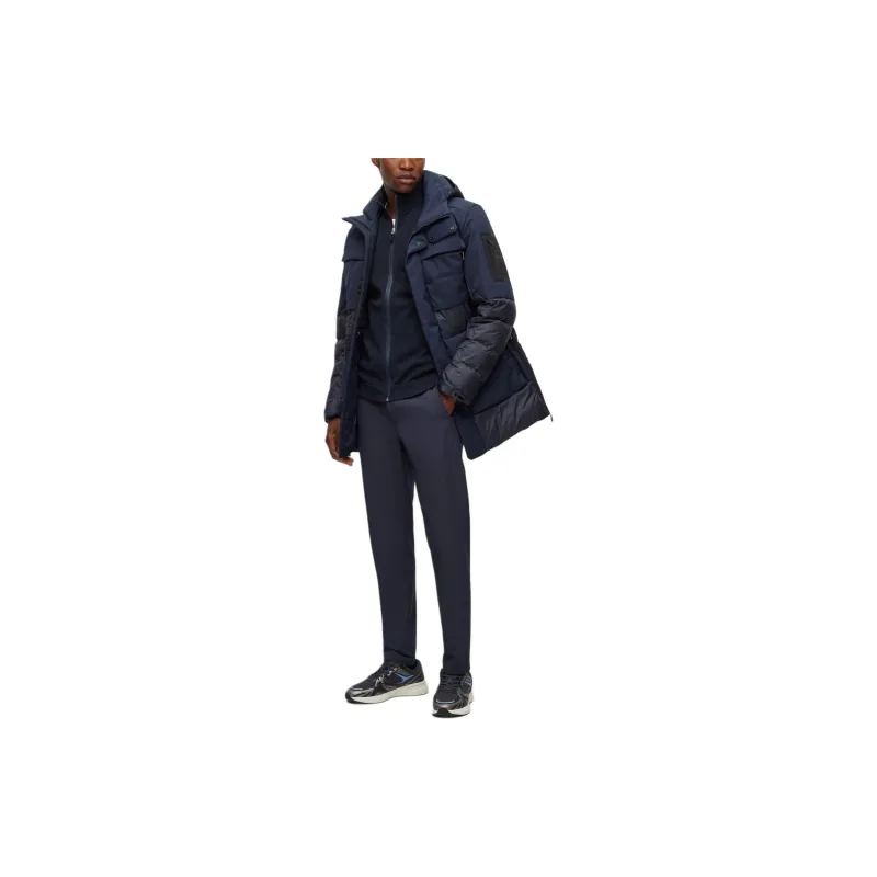 HUGO BOSS Mixed Material Down Jacket With Detachable Hood Jackets & Coats Men's Dark Blue-4