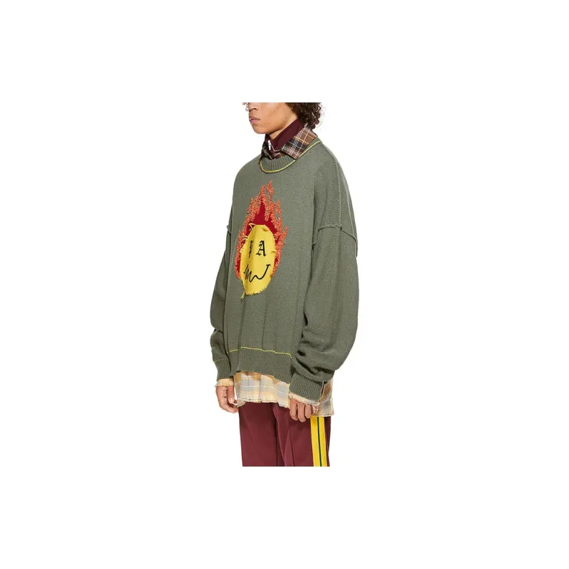 PALM ANGELS Smiley Intarsia Burning Head Knitted Crewneck-3