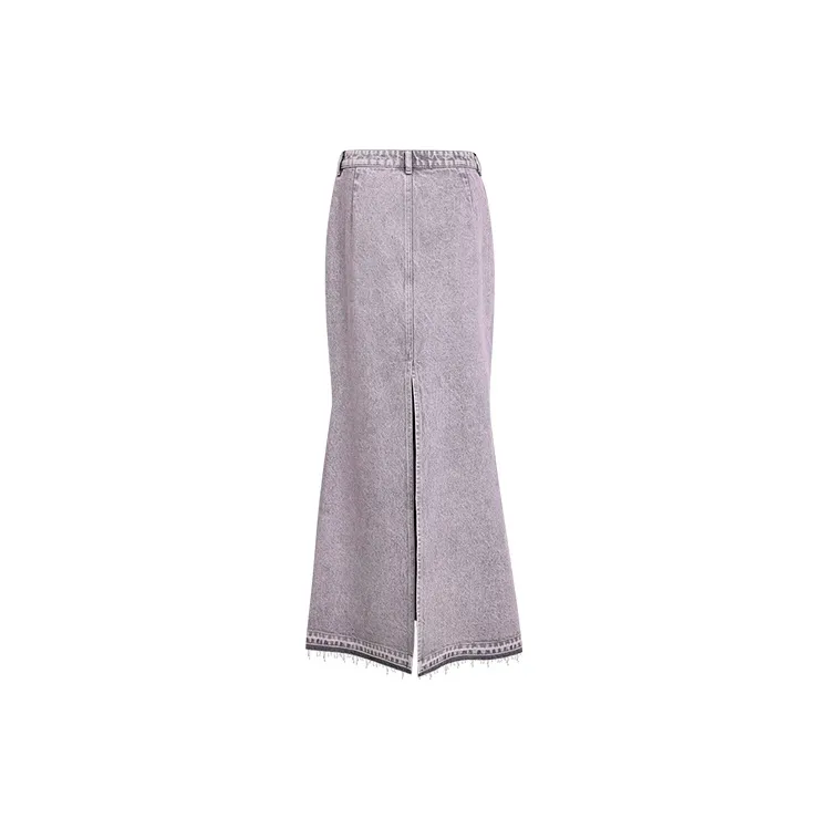 URBAN REVIVO Denim Long Skirt Women's Smoky Purple-1
