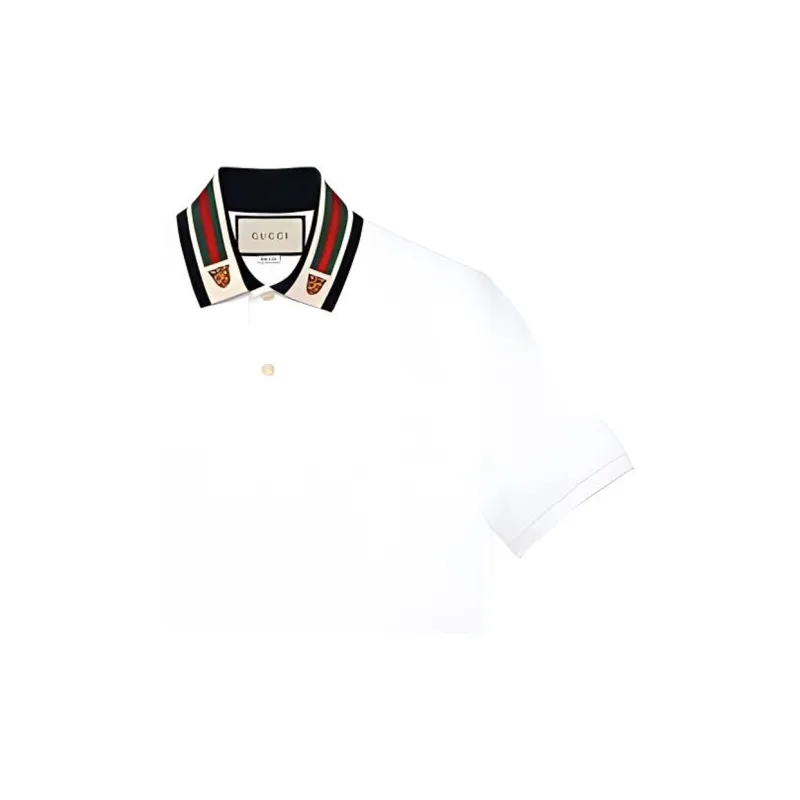 GUCCI Men White Cotton Polo With Web And Feline Head-5