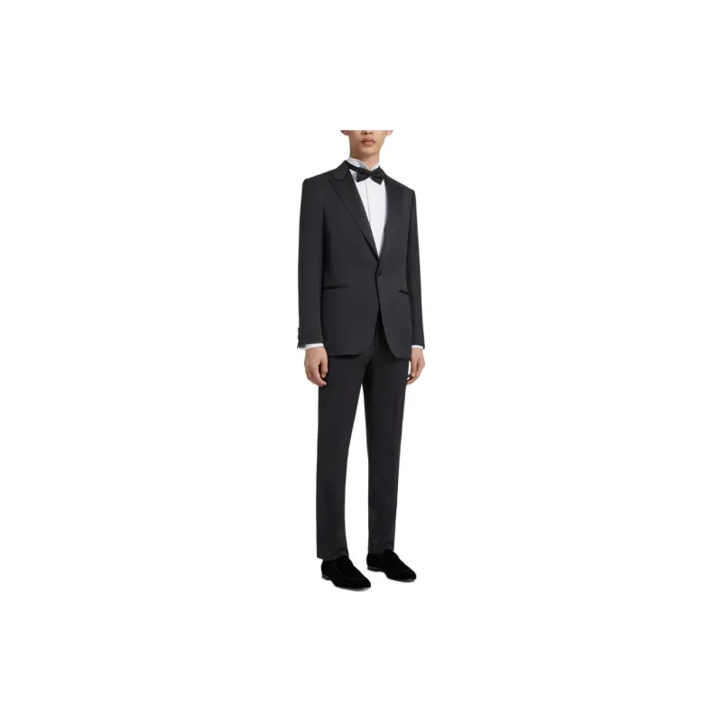 Zegna Black Multiseason Wool Tuxedo Drop 7 Business Suit Men's Black-1