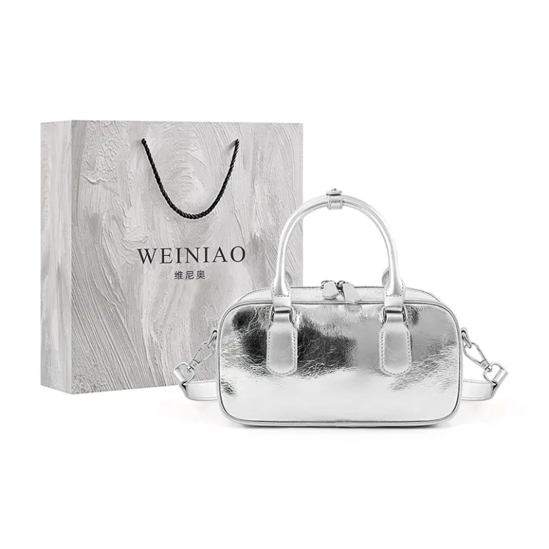 Vigno Synthetic Leather Handbag One Shoulder Crossbody Women's Silver-0