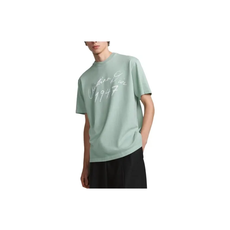 DIOR Letter Logo Pattern Crew Neck Loose Fit Short Sleeved T Shirt Men's Green-3