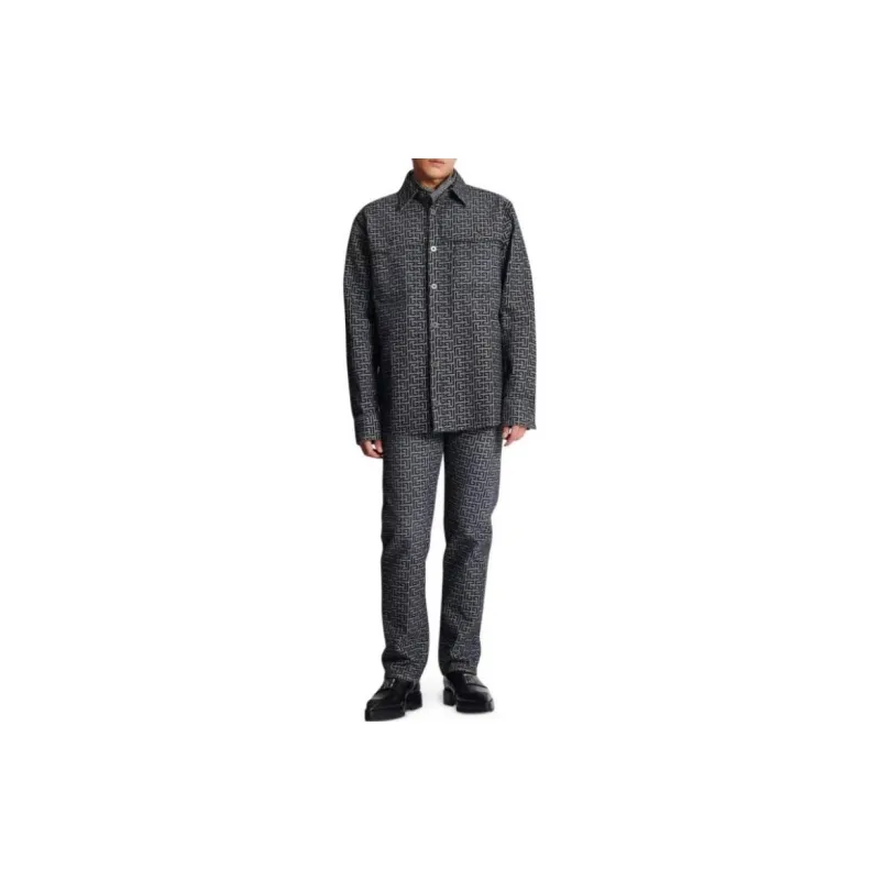 BALMAIN Monogrammed Jacquard Denim Shirt-1