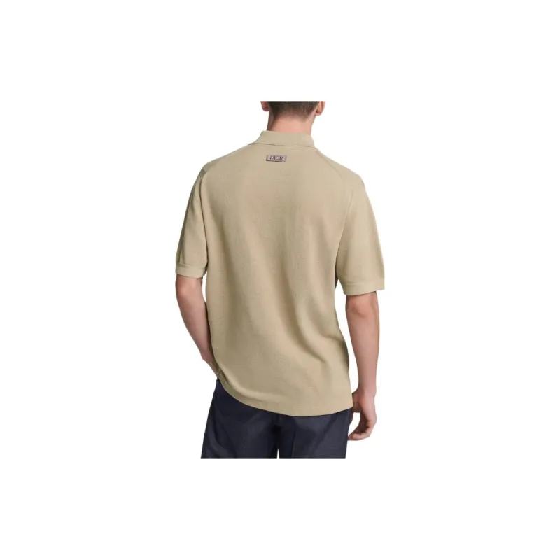 DIOR Beige Cotton And Silk Piqué Polo Shirt Men's Beige-4