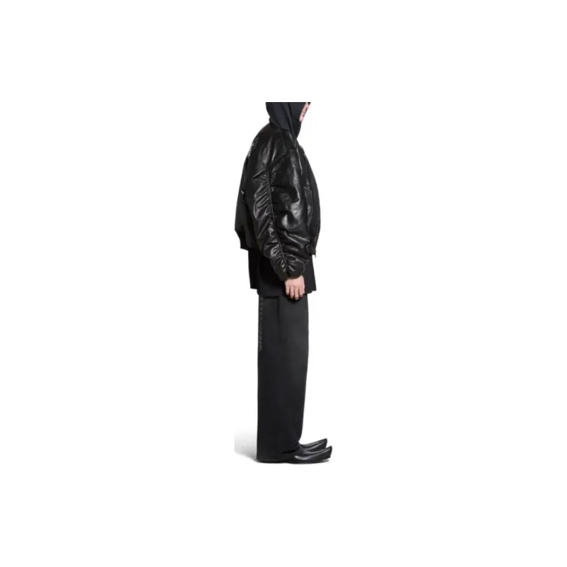 Balenciaga Leather Jacket Unisex Black-4