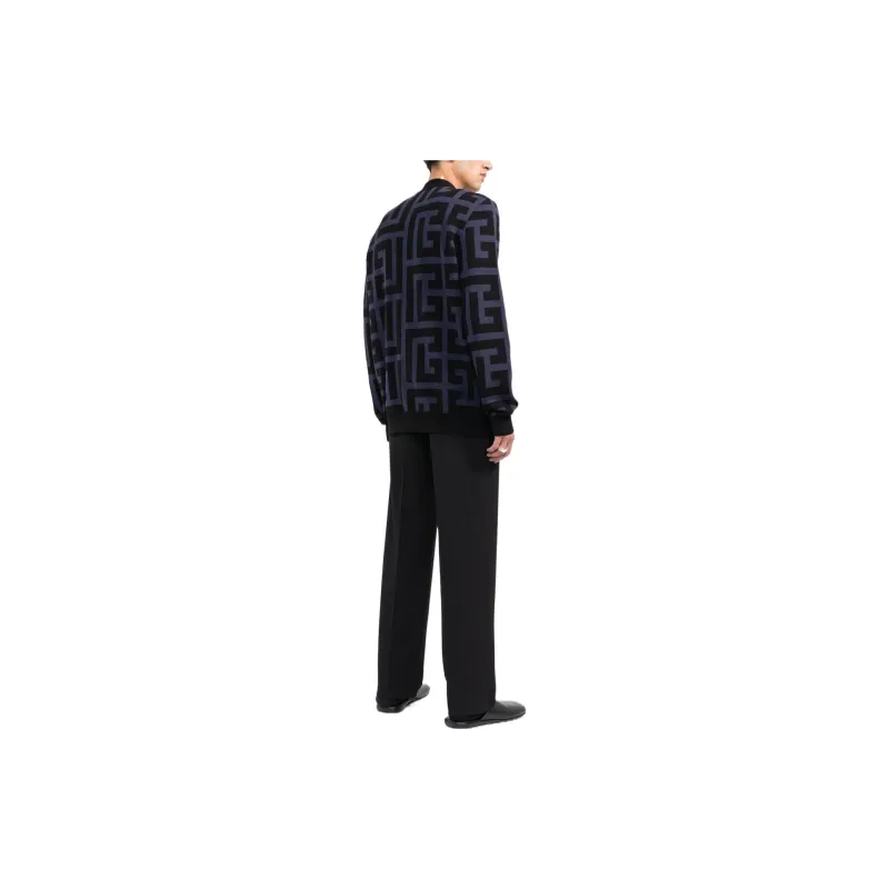 BALMAIN Monogram print V neck Cardigan-2