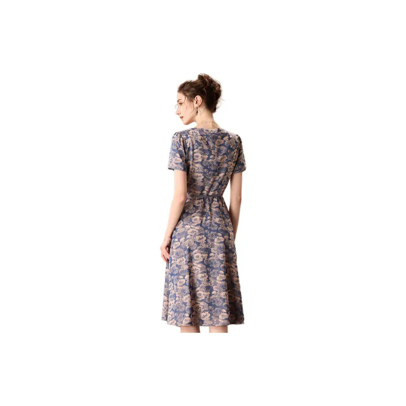 FENHONGMALI Short Sleeved Dresses Women's Blue-1