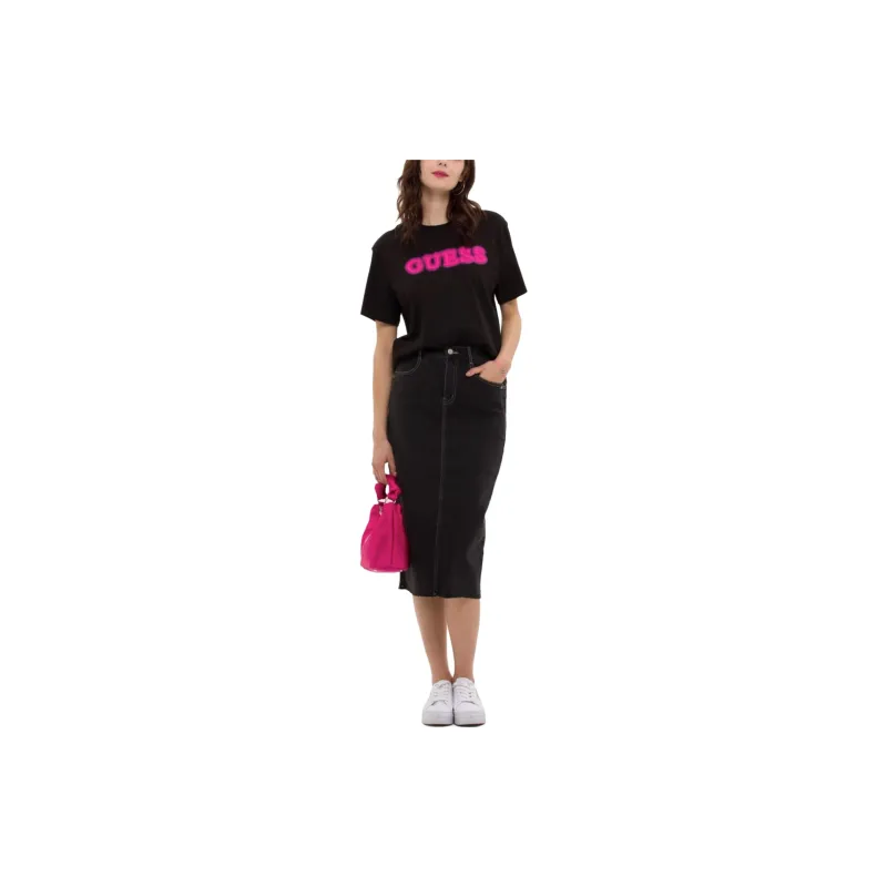 GUESS T Shirts Unisex Black Sole Rose Red-2