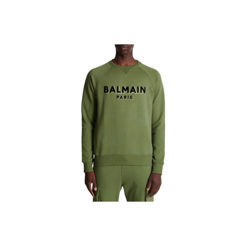 BALMAIN Logo-flocked Cotton Sweatshirt-4