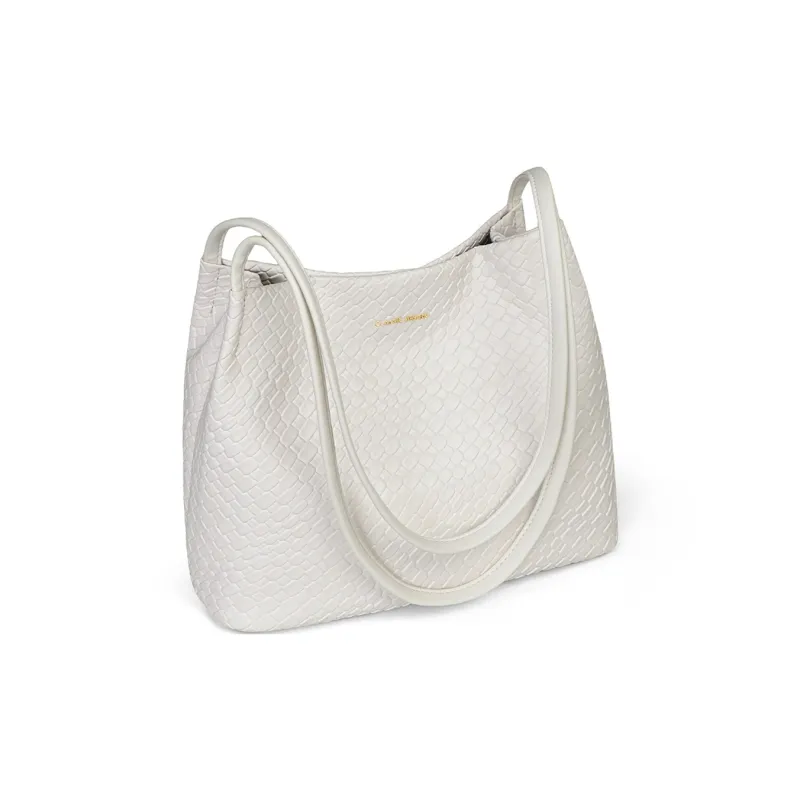 COMELY Synthetic Leather Tote Handbag, Shoulder Bag Regular Medium Size Women's White-1