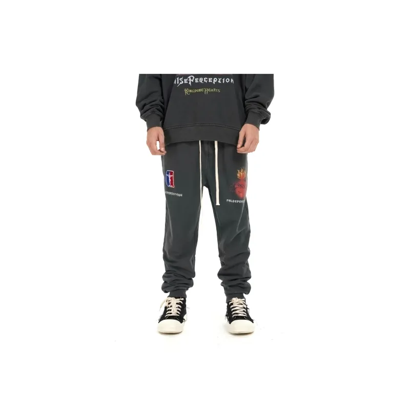 False Perception Casual Pants Unisex Washed Black-2