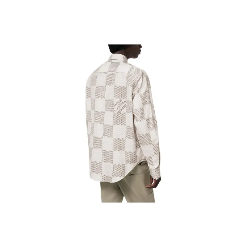 LOUIS VUITTON Damier Long Sleeved Classic Cotton Shirt-3
