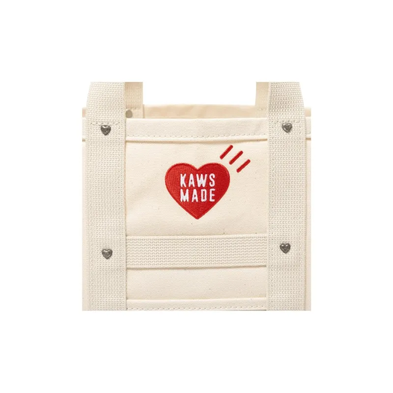 HUMAN MADE KAWS MADE Collaboration Cotton Canvas Bag One Shoulder Handbag Large Size Unisex Beige-3