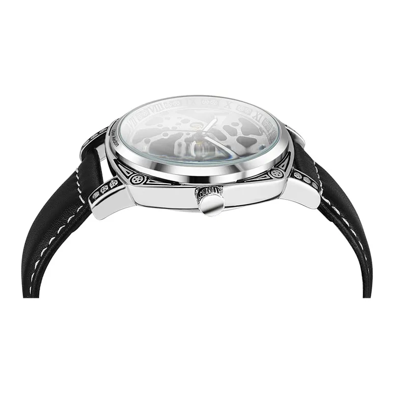 LIBER AEDON Wrist Watch Automatic Mechanical Movement Genuine Leather Strap Cut Out Dial Men's Watches-2