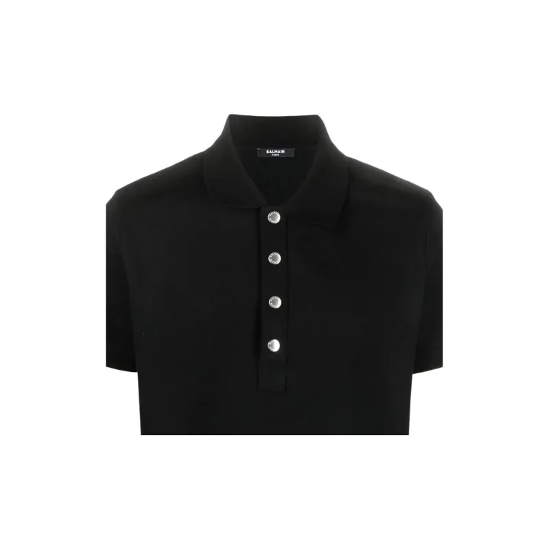 BALMAIN Monogram pattern Piqué Polo Shirt-4