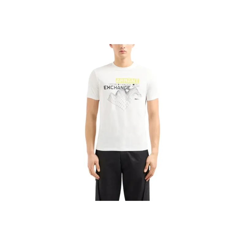 ARMANI EXCHANGE Letter Logo Print Crew Neck Short Sleeved T Shirt T Shirt Men's White-1