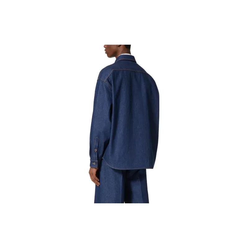Valentino Logo Patch Long Sleeved Denim Shirt-2