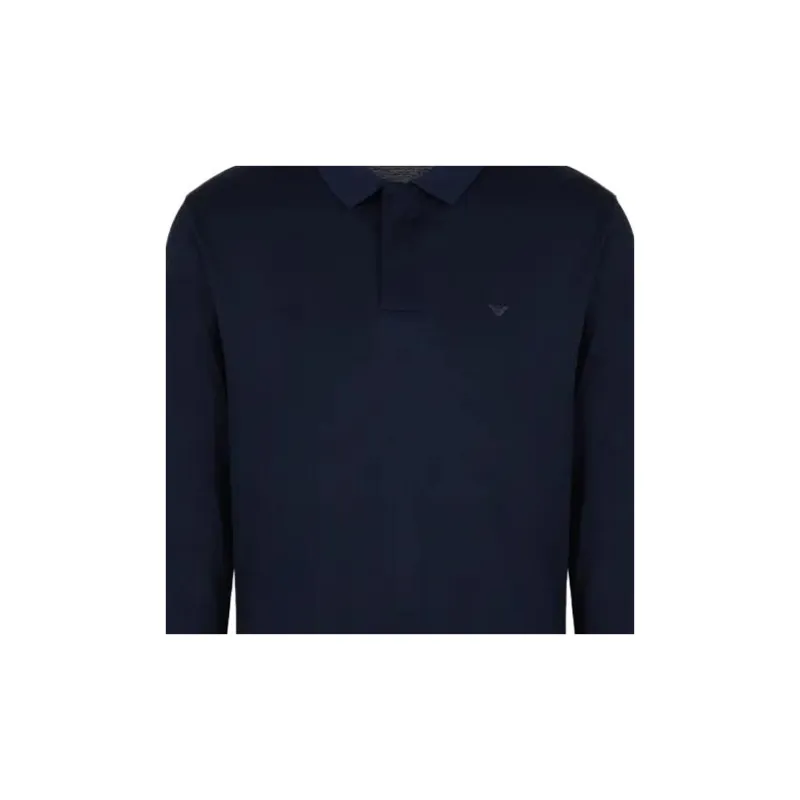 EMPORIO ARMANI Solid Dark Fly Long Sleeve Polo Shirt Men's Blue-4