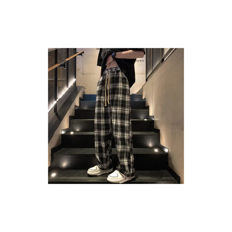 ZONEiD Casual Pants Unisex Black White Plaid-10