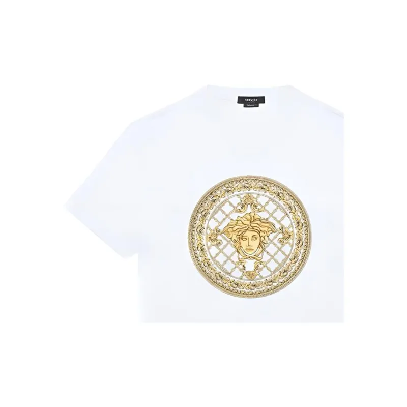 VERSACE Logo Emblem Crew Neck Short Sleeved T Shirt T Shirt Men's White-1