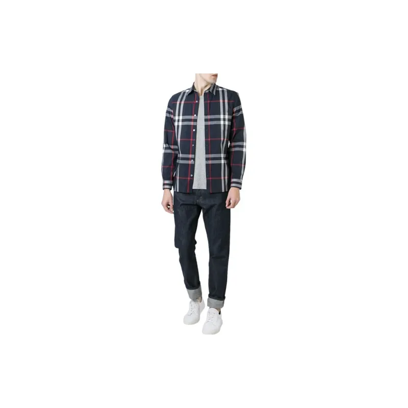 Burberry Shirts Men Navy Blue-2