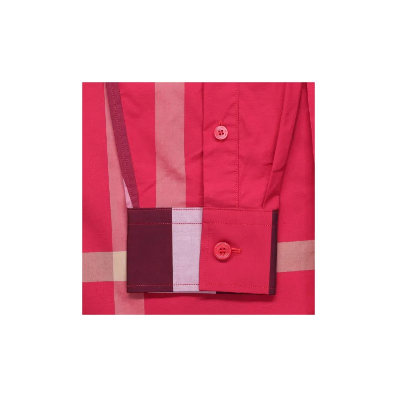 Burberry Men Check Stretch Cotton Poplin Shirt Parade Red-5