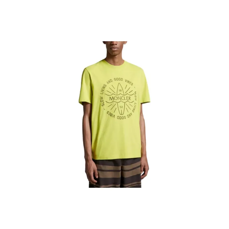 Moncler Embroidered Surf Motif T Shirt T Shirt Men's Yellow-1
