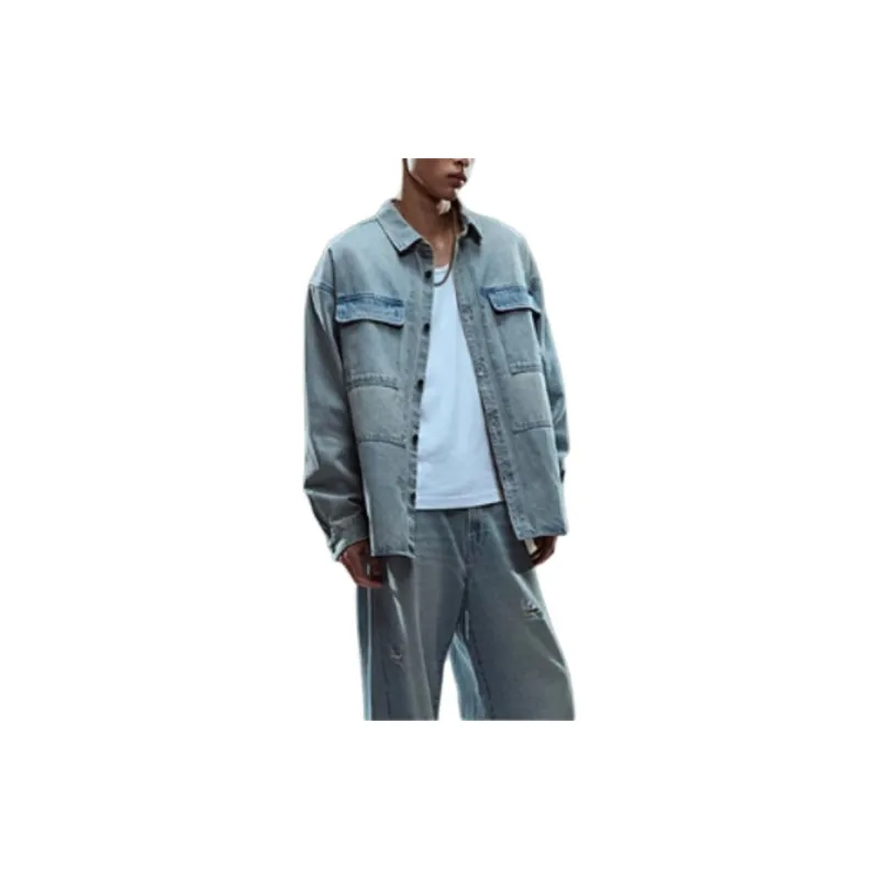 H&M Denim Jacket Men's Light Denim Blue-2