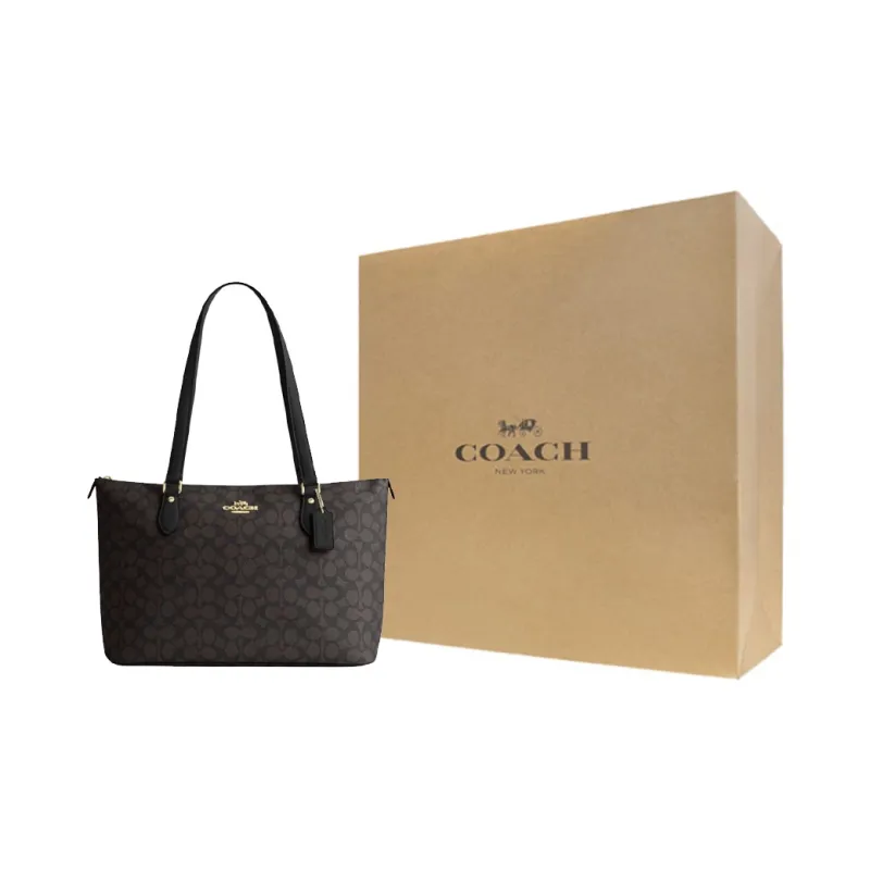 COACH Gallery PVC With Skin One Shoulder Crossbody Bag Tote Bag Shopping Bag Handbag Large Size Women's Dark Brown-4