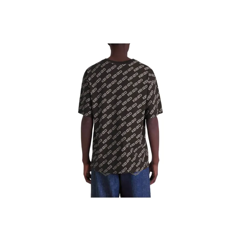 KENZO Logo All Over Print Crew Neck Short Sleeved T Shirt T Shirt Men's Black-3